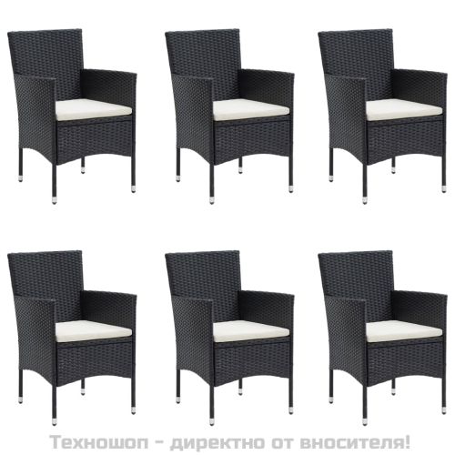 Градински трапезен комплект с възглавници 7 части черен