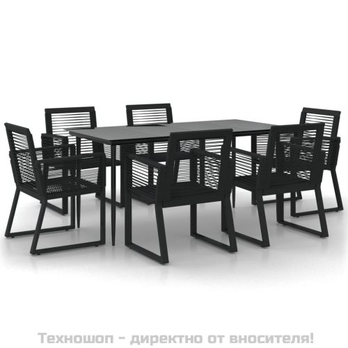 Градински трапезен комплект от 7 части, черно, PVC ратан