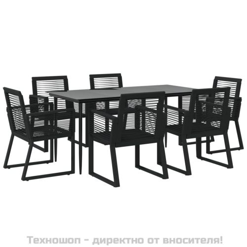 Градински трапезен комплект от 7 части, черно, PVC ратан