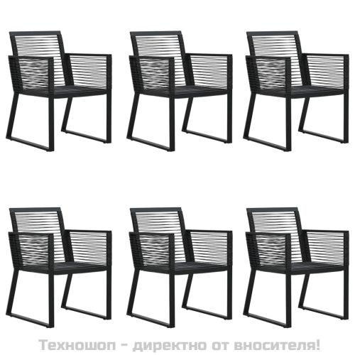 Градински трапезен комплект от 7 части, черно, PVC ратан