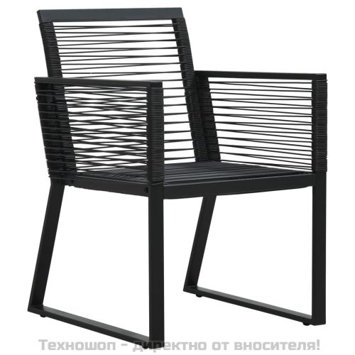 Градински трапезен комплект от 7 части, черно, PVC ратан