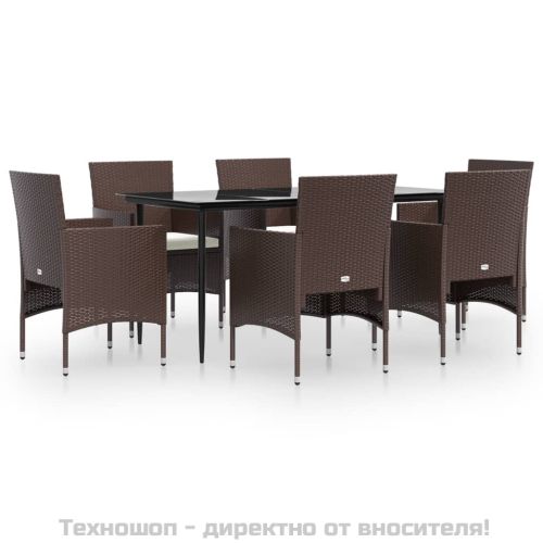 Градински трапезен комплект с възглавници 7 части, кафяво/черно