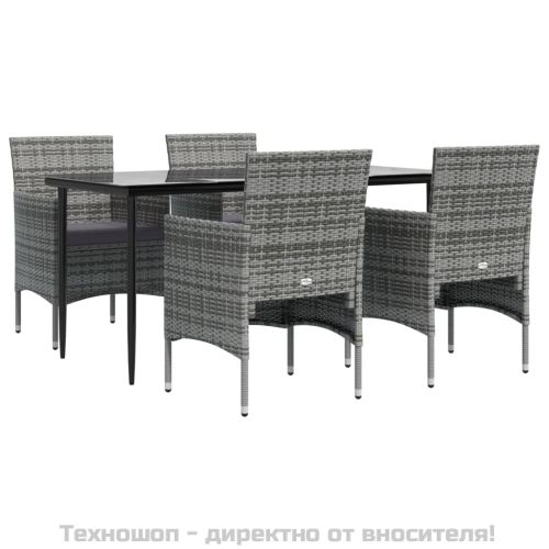 Градински трапезен комплект с възглавници 5 части, сиво и черно