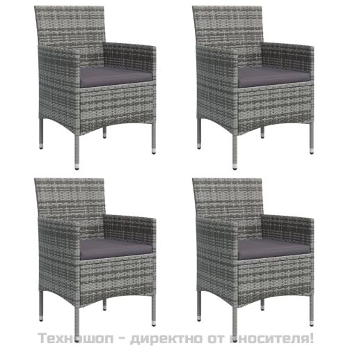 Градински трапезен комплект с възглавници 5 части, сиво и черно