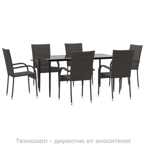 Градински трапезен комплект от 7 части, кафяв, полиратан