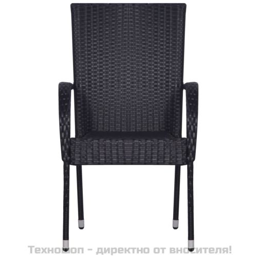 Градински трапезен комплект от 7 части, черно, полиратан