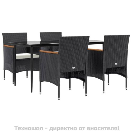 Градински трапезен комплект от 5 части с възглавници черен