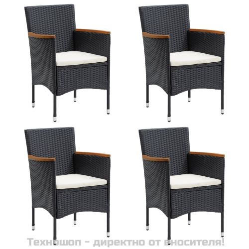 Градински трапезен комплект от 5 части с възглавници черен