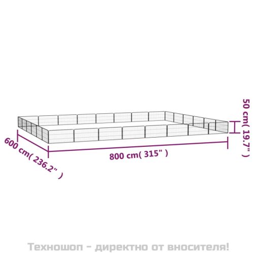 Заграждение за куче черно 28 панела 100x50 см прахово боядисано