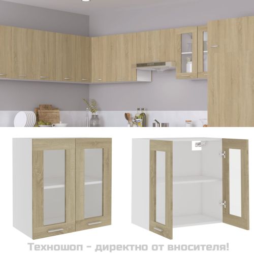 Висящ стъклен шкаф "Lyon", дъб сонома, 60x31x60 см, инженерно дърво