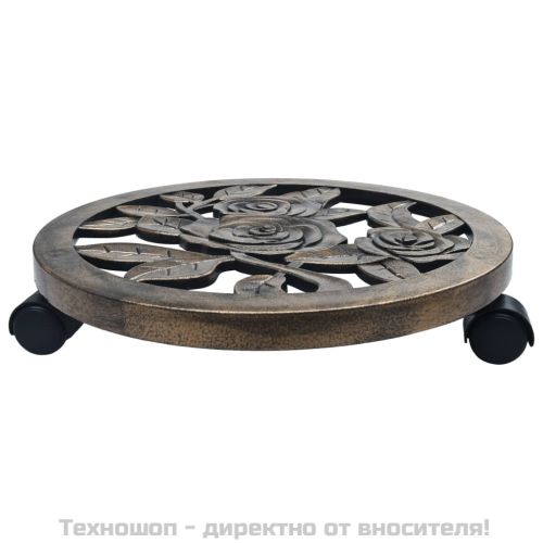 Поставки за цветя на колелца, 6 бр, бронз, 38 см, пластмаса