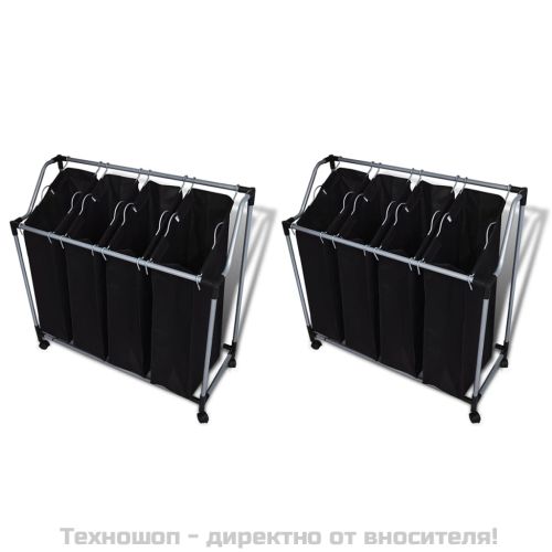 Стойка за сортиране на пране с торби, 2 бр, черно и сиво