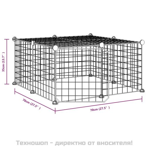 Клетка за животни с врата, 12 панела, черна, 35x35 см, стомана