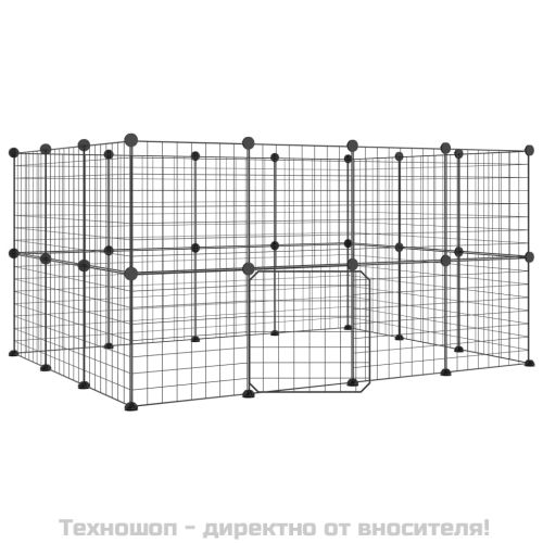 Клетка за животни с врата, 28 панела, черна, 35x35 см, стомана
