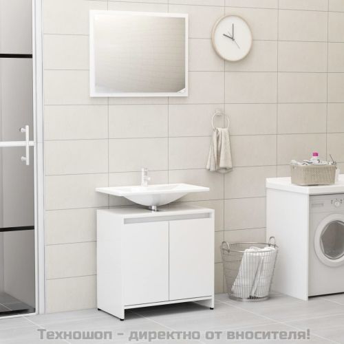 Комплект мебели за баня, бял гланц, инженерно дърво