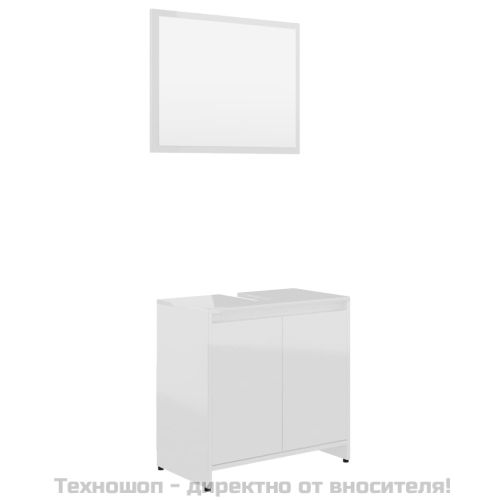 Комплект мебели за баня, бял гланц, инженерно дърво