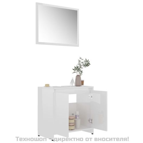 Комплект мебели за баня, бял гланц, инженерно дърво