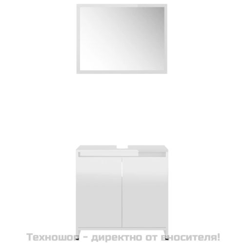 Комплект мебели за баня, бял гланц, инженерно дърво