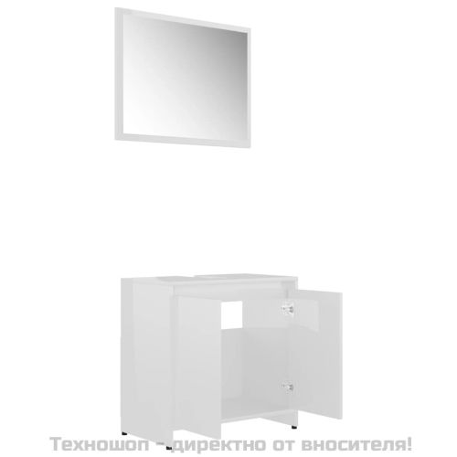 Комплект мебели за баня, бял гланц, инженерно дърво