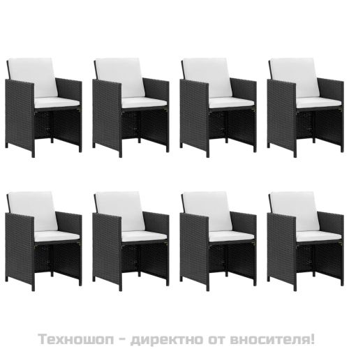 Градински комплект с възглавници, 13 части, черен полиратан