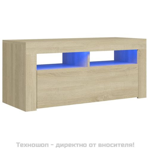 ТВ шкаф с LED осветление, сонома дъб, 90x35x40 см