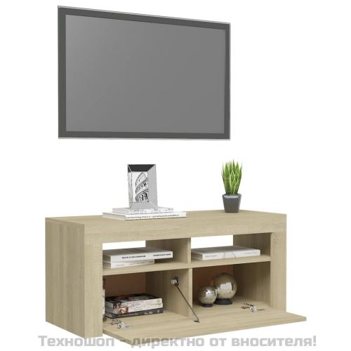 ТВ шкаф с LED осветление, сонома дъб, 90x35x40 см