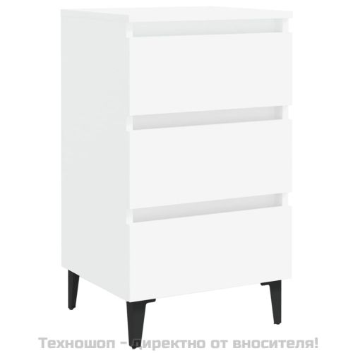 Нощно шкафче с метални крака, бяло, 40x35x69 см