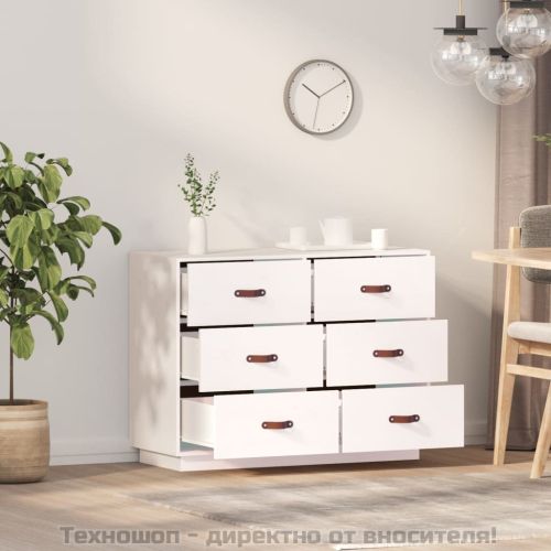 Сайдборд, бял, 100x40x75 см, бор масив