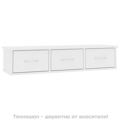 Стенен рафт с чекмеджета, бял, 88x26x18,5 см, инженерно дърво