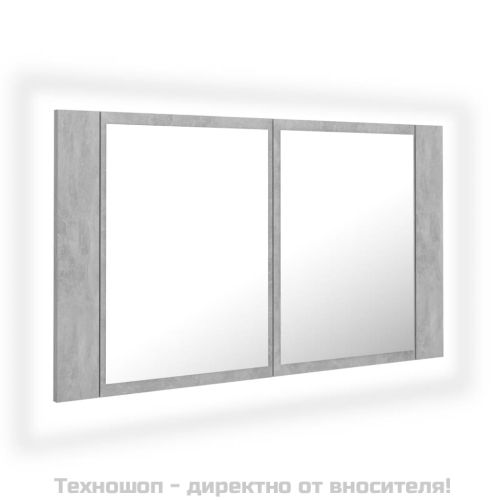 LED шкаф с огледало за баня, бетонно сив, 80x12x45 см, акрил
