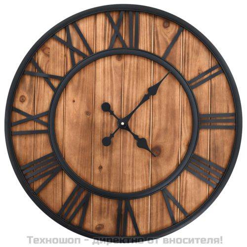 Винтидж стенен кварцов часовник, дърво и метал, 60 см, XXL