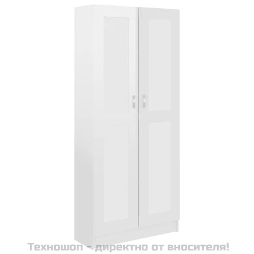 Библиотека, бял гланц, 82,5x30,5x185,5 см, инженерно дърво