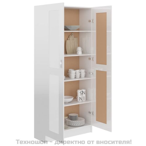 Библиотека, бял гланц, 82,5x30,5x185,5 см, инженерно дърво