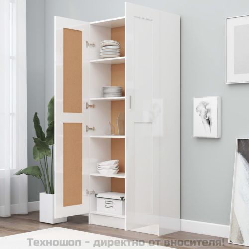 Библиотека, бял гланц, 82,5x30,5x185,5 см, инженерно дърво