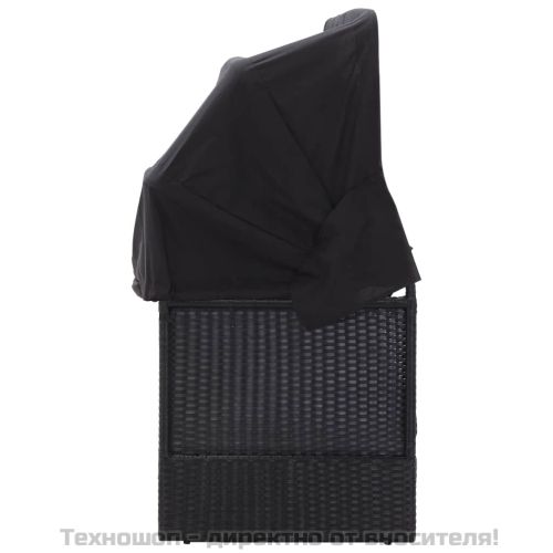 Градински диван със сенник, полиратан, черен