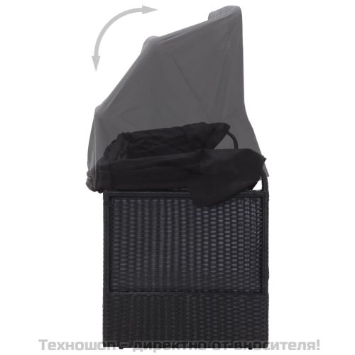 Градински диван със сенник, полиратан, черен