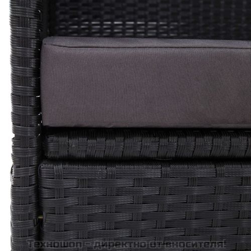 Градински диван със сенник, полиратан, черен