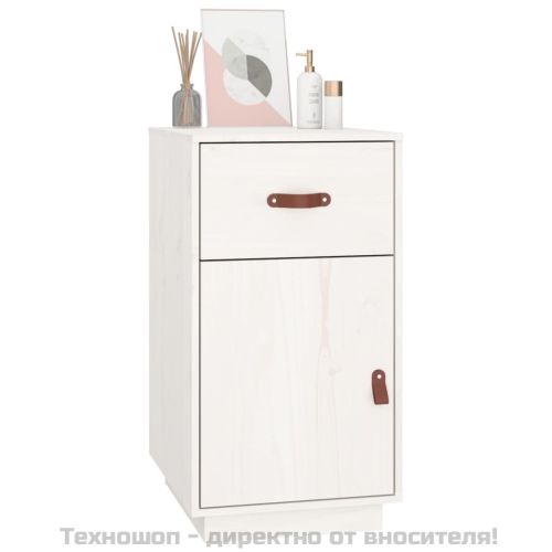 Шкаф за бюро, Бял, 40x50x75 см, борово дърво масив