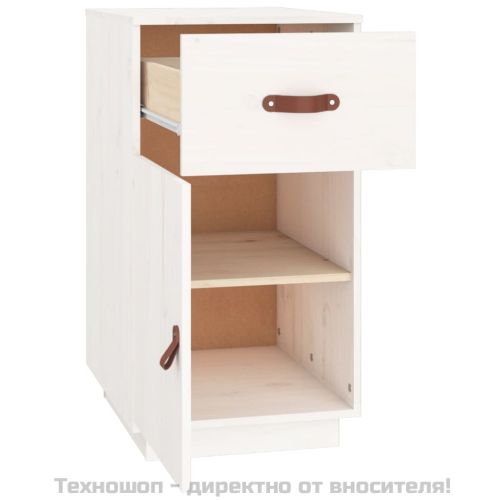 Шкаф за бюро, Бял, 40x50x75 см, борово дърво масив