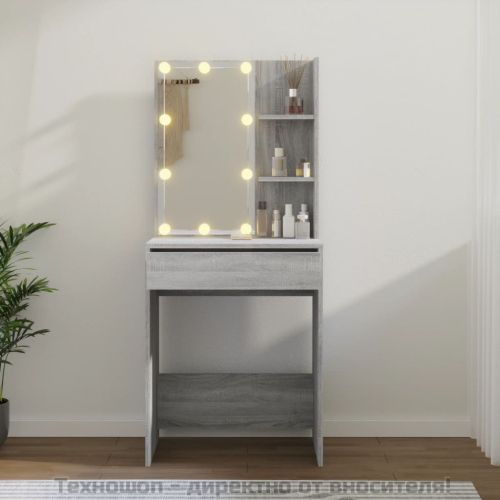 Тоалетка с LED, сив сонома, 60x40x140 см