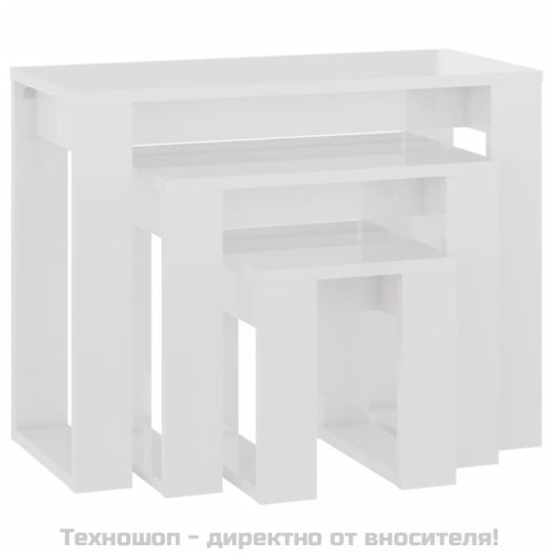 Стифиращи маси, 3 бр, бял гланц, инженерно дърво