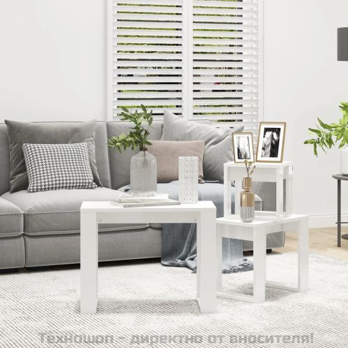 Стифиращи маси, 3 бр, бял гланц, инженерно дърво