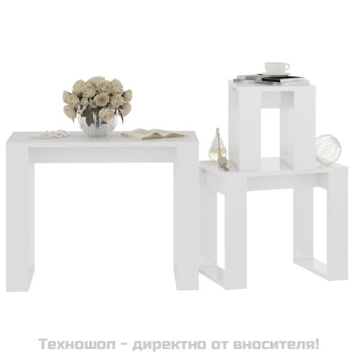 Стифиращи маси, 3 бр, бял гланц, инженерно дърво
