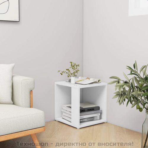 Странична маса, бяла, 33x33x34,5 см, инженерно дърво