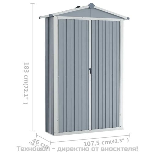 Градинска барака, сива, 116x45x175 см, поцинкована стомана