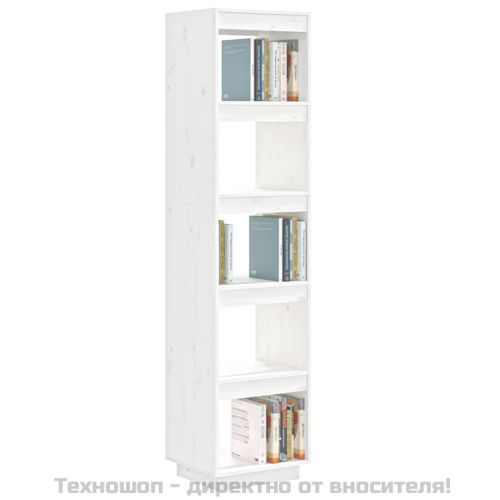 Библиотека/разделител за стая, бяла, 40x35x167 см, бор масив