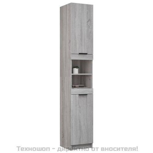 Шкаф за баня, сив сонома, 32x34x188,5 см, инженерно дърво