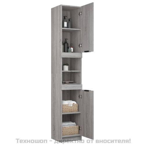 Шкаф за баня, сив сонома, 32x34x188,5 см, инженерно дърво