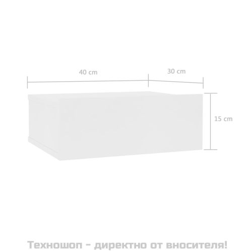 Нощно шкафче със стенен монтаж, бяло, 40x30x15 см
