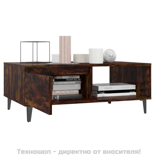 Кафе маса, опушен дъб, 90x60x35 см, инженерно дърво